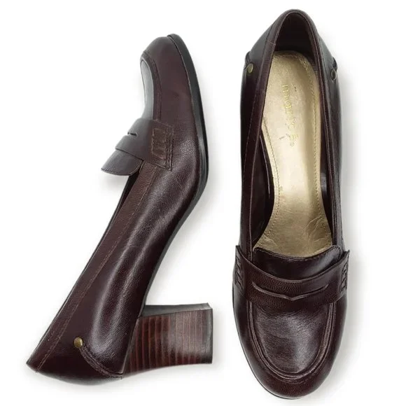 Maripe Shoes Maripe Heeled Penny Loafers Size 85 Brown Leather